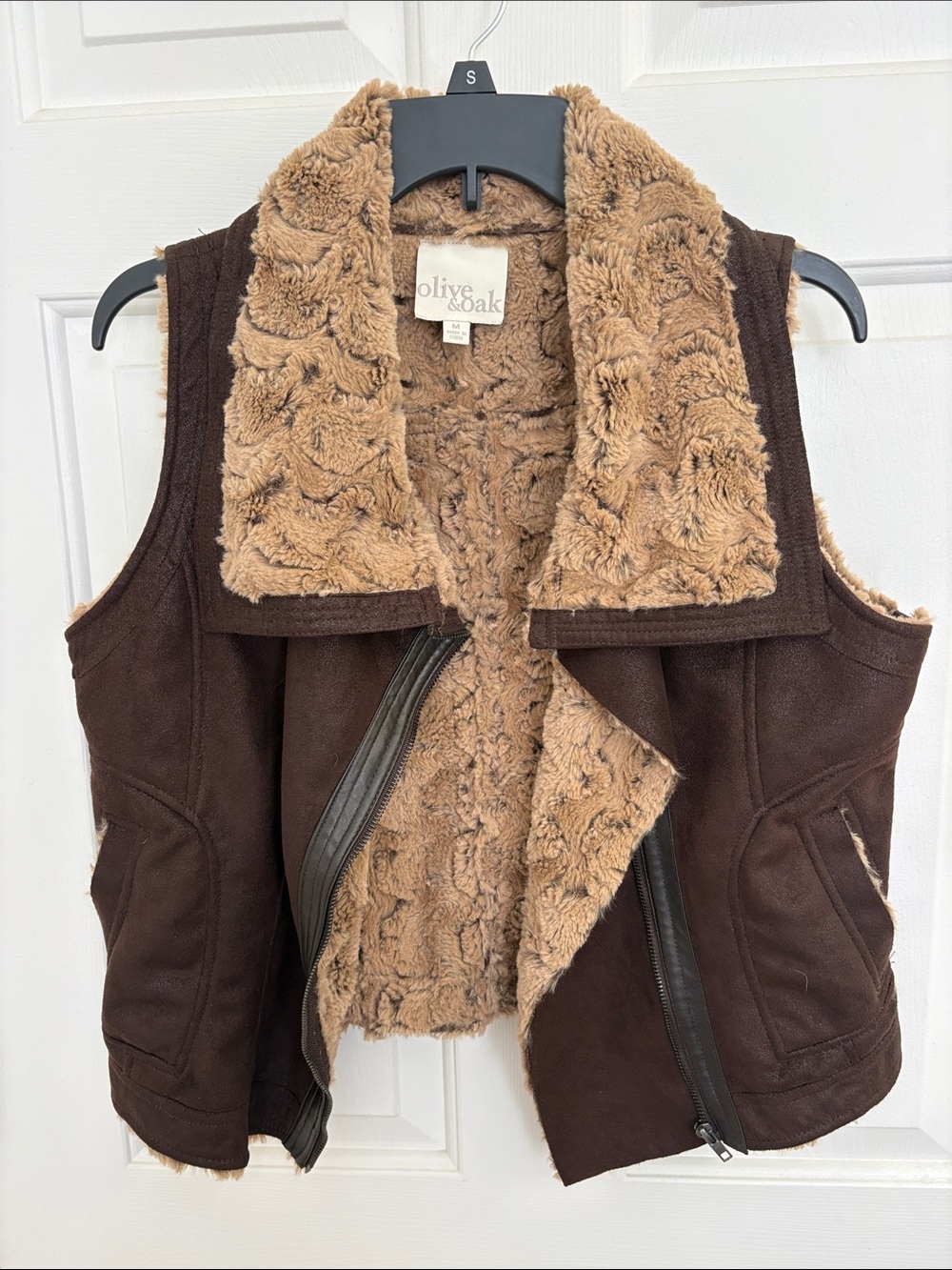 Olive & Oak Dark Brown Faux-Shearling Vest with Cozy Tan Lining